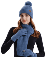 Conjunto de inverno feminino de crochê: cachecol, gorro e luvas. Estilo e conforto em malha de alta qualidade.